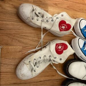 Converse Womens White and Red High-Top Sneakers